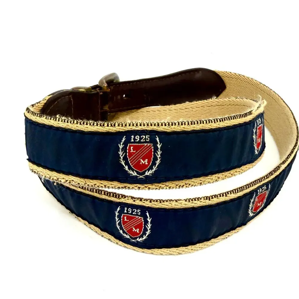 Vintage Y2K YRI Navy Preppy Collegiate Crest Belt